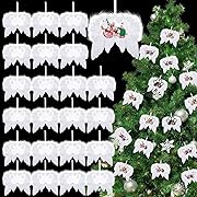 Photo 1 of 50 Pcs Christmas Angel Feather Wings Ornament Feather Hanging Decor with Acrylic Dog Paw Blank Pendants for Christmas Tree DIY Crafts Xmas Party Decorations
