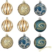 Photo 1 of 2.36"/60mm Blue Gold Christmas Balls Ornaments Set, NEVSETPO 9PCS Xmas Tree Decorations Shatterproof Creative Design Exquisite Hanging Balls for Holiday Party Wedding Decoration Gift
