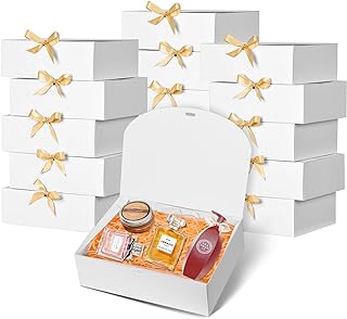 Photo 1 of 36 Pcs WHITE Gift Boxes with Lids, 11 x 8 x 3 Inch Bridesmaid Proposal Box Gift Wrap Boxes with Champagne Bow Ribbon and Wooden Thank You Tags for Wedding Halloween Thanksgiving Christmas Party