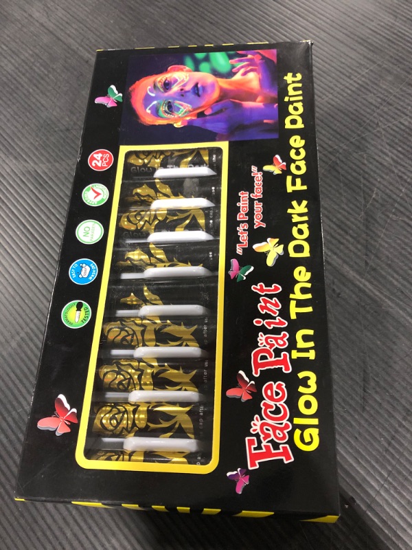 Photo 2 of 12 Colors Glow In The Dark Under Black Light Face & Body Paint, Black Light Glow Body Paint Makeup Fluorescent Neon Face Painting Crayons Kit for Halloween Costume Holiday Masquerades Club Makeup
