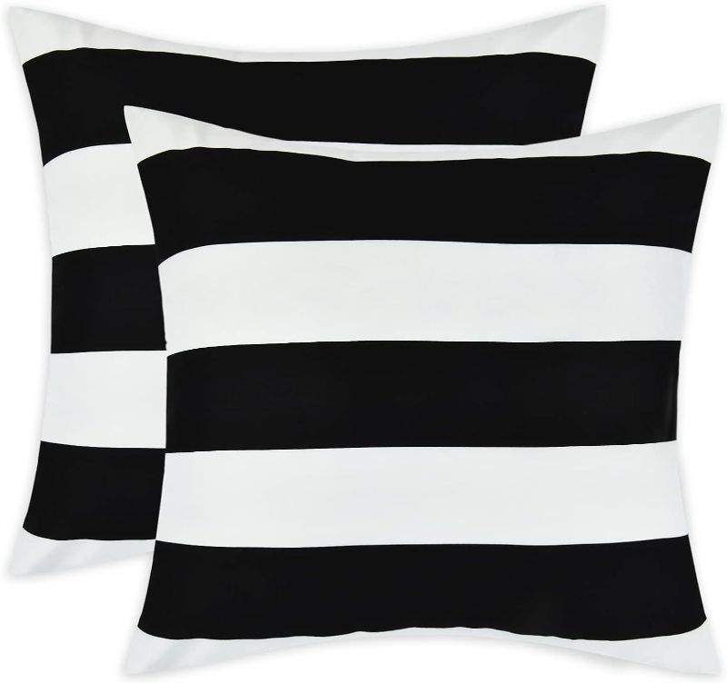 Photo 1 of 2 Pack Throw Pillow Covers, Black White Pillow Covers, Stripe Decorative Pillow Case, Farmhouse Striped Cushion Cover for Sofa Couch Chair Bed, 18 x 18 Inches
