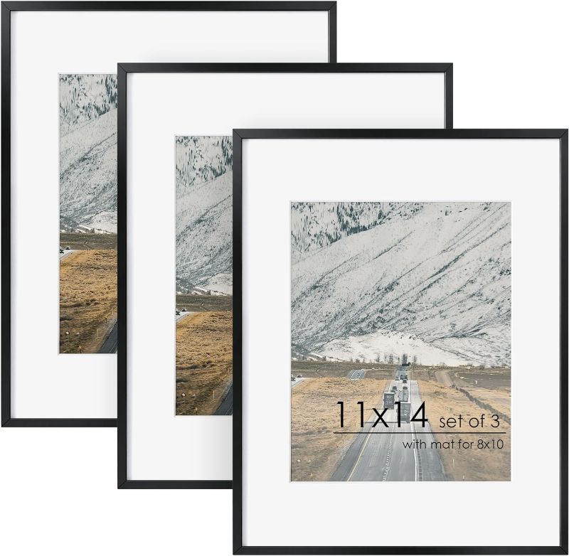Photo 1 of 11x14 Metal Picture Frame for Wall with Mat for 8x10, 11''x14'' Aluminum Photo Frames With Tempered Glass for Home Decor, Minimalist Modern...
