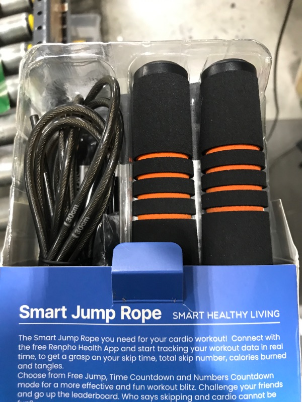 Photo 2 of RENPHO Smart Jump Rope, Fitness Skipping Rope with APP Data Analysis, Workout Jump Ropes for Home Gym, Crossfit, Jumping Rope Counter for Exercise for Men, Women A-Black Steel wire rope 1 pc