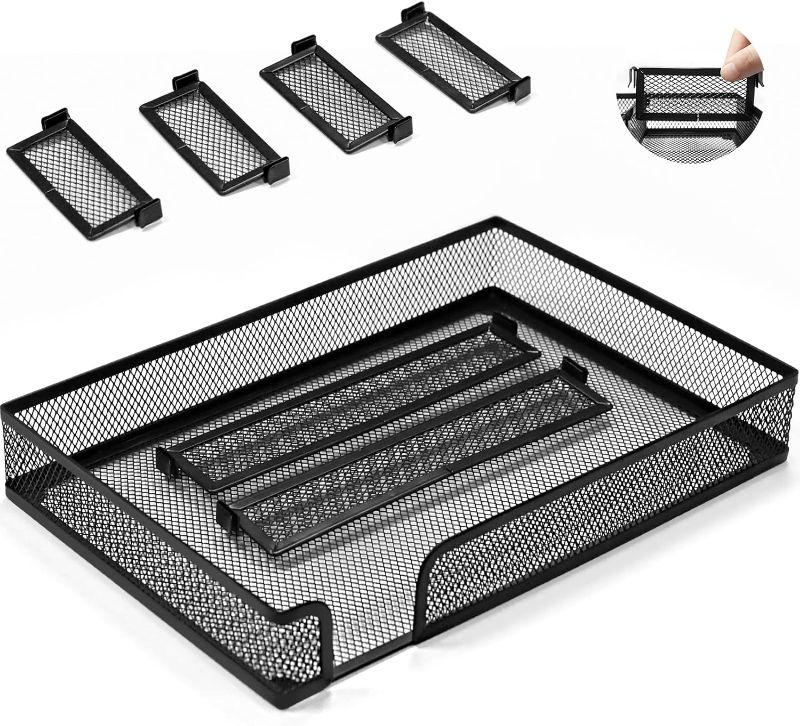 Photo 1 of  ?Upgraded? Desk Drawer Organizer Tray, Office Desk Organizer with 6 Adjustable Compartments, Metal Mesh Desktop Organizers and Accessories for Home Office Supplies School, 12.60 x 8.66 x 1.77 Inches 