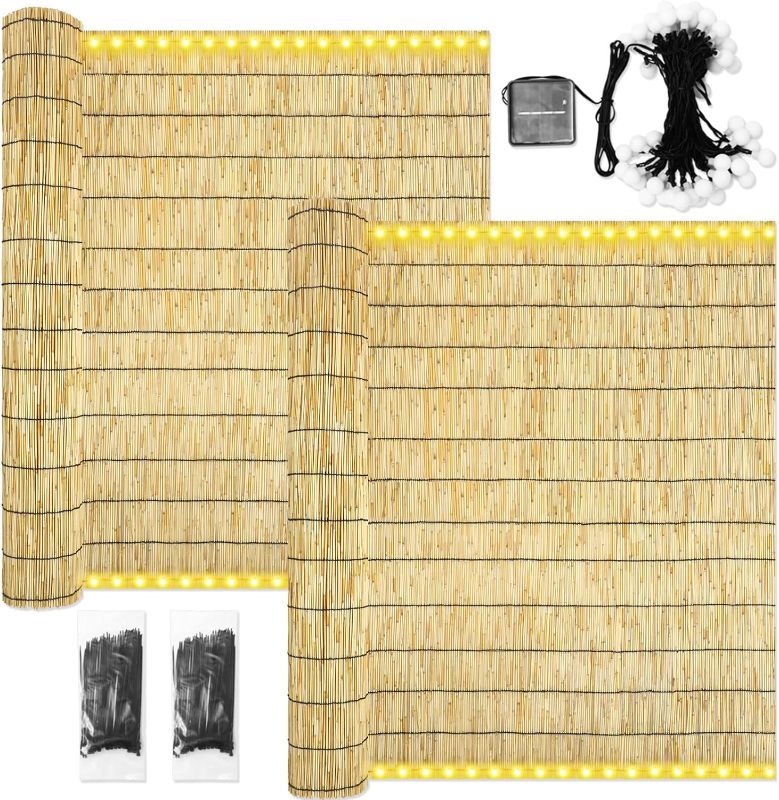 Photo 1 of 2 Pack Natural Reed Fencing 3.3 x 13 ft Bamboo Privacy Reed Fence Screen Curtain Roll with 200 Pcs Nylon Black Cable Ties and LED String Lights for Garden...
