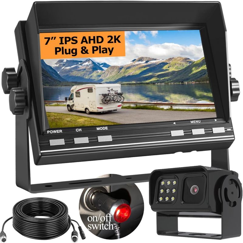 Photo 1 of Backup Cameras for Trucks RV Backup Camera AHD 2K, 7 Inch Monitor Vehicle Back up Camera, IP69 Waterproof Rear View Camera IR Night Vision, Wire Reserve Camera for Van/Car/RV/Trailer/Camper