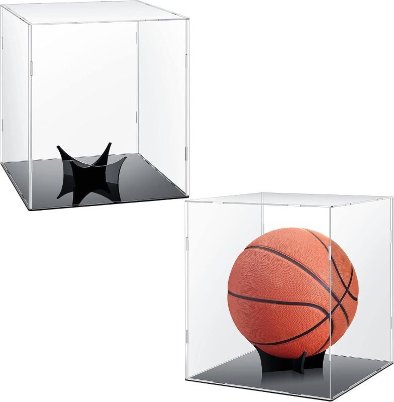 Photo 1 of 2 Pack Basketball Display Case with Stand Clear Acrylic Full Size Basketball Display Box with Protective Film for Baseball Soccer Volleyball Figures Collectibles Sports Souvenirs 10.2 x 10.2 x 12 in