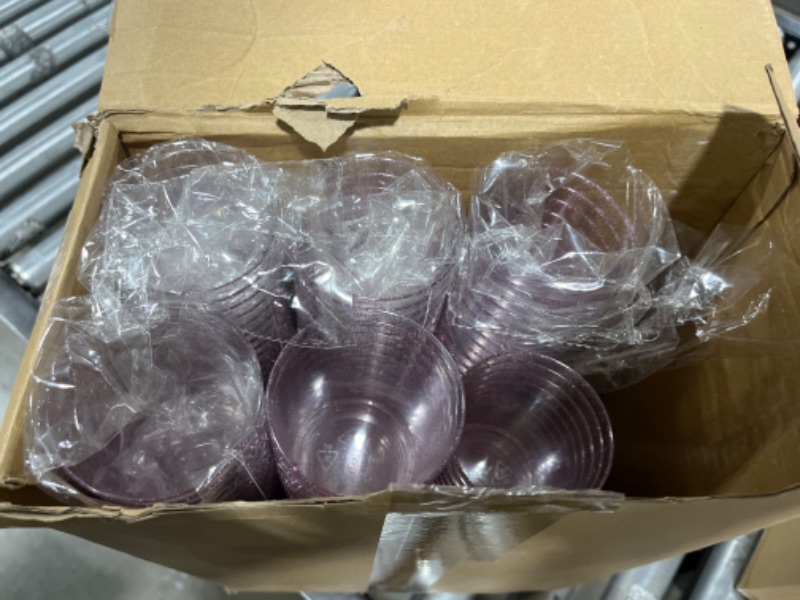 Photo 2 of 150 Pcs 10oz Glitter Plastic Cups Disposable Party Cups Bulk, Clear Heavy duty Wine Cocktail Tumblers Drink Cups for Wedding Christmas Party Picnics Decoration (Purple) SOME CUPS MISSING- TOTAL QTY UNKNOWN