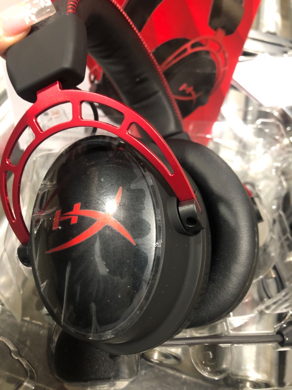 Photo 3 of HyperX Cloud Alpha Wireless - Gaming Headset for PC, 300-hour battery life, DTS Headphone:X Spatial Audio, Memory foam, Dual Chamber Drivers, Noise-canceling mic, Durable aluminum frame Red Wireless Cloud Alpha Headset