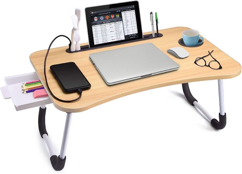 Photo 1 of  Desk Laptop Bed Stand Foldable Laptop Table Folding Breakfast Tray Portable Lap Standing Desk Reading and Writing Holder with Drawer for Bed Couch Sofa Floor
