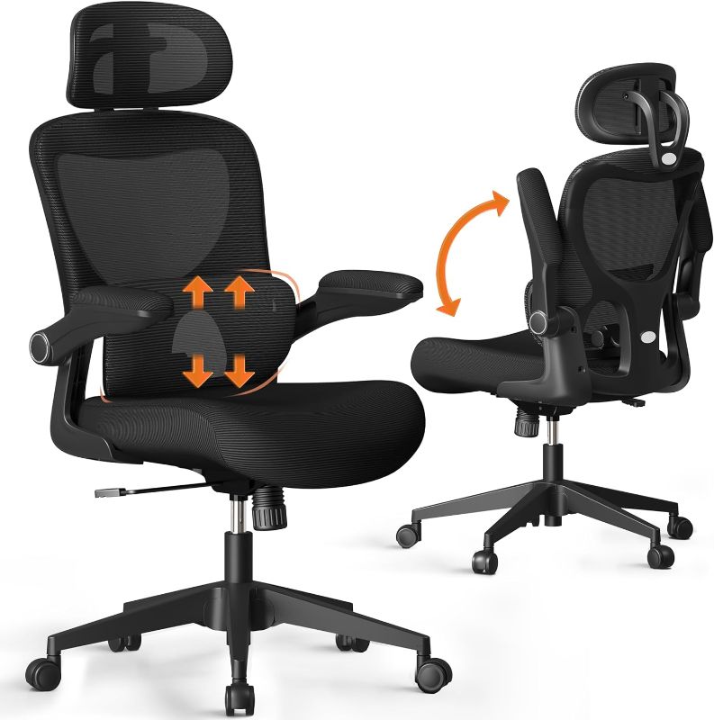 Photo 1 of SUNNOW Mesh Office Chair, Ergonomic Desk Chair with Adjustable Lumbar Support & Flip-up Armrest, Comfort Wide Seat, High-Back Computer Task Chair for Home Office Student
