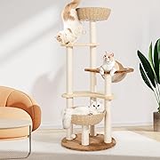 Photo 1 of  Cat Tree Tower for Indoor Cats, Boho Modern Cat Tree for Large Cats with Natural Sisal Scratching Posts, Unique Cat Tree Hand-Made Wicker Cat Basket Cute Cat Tree for Large Cats