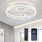 Photo 1 of  Modern Ceiling Fans with Lights and Remote, Dimmable Low Profile Ceiling Fan, Flush Mount Bladeless Ceiling Fan, Stepless Color Temperature Change and 6 Speeds - White