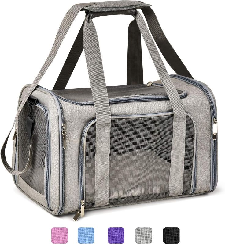 Photo 1 of  Cat, Dog Carrier for Small Medium Cats Puppies up to 15 Lbs, TSA Airline Approved Carrier Soft Sided, Collapsible Travel Puppy Carrier - Grey
