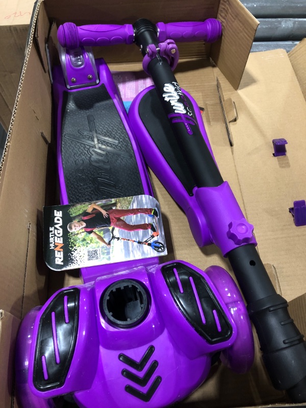 Photo 3 of 3 Wheeled Scooter for Kids - Stand & Cruise Child/Toddlers Toy Folding Kick Scooters w/Adjustable Height, Anti-Slip Deck, Flashing Wheel Lights, for Boys/Girls 2-12 Year Old - Hurtle HURFS56 Purple