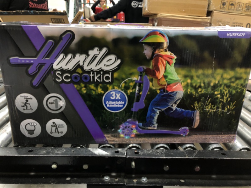 Photo 2 of 3 Wheeled Scooter for Kids - Stand & Cruise Child/Toddlers Toy Folding Kick Scooters w/Adjustable Height, Anti-Slip Deck, Flashing Wheel Lights, for Boys/Girls 2-12 Year Old - Hurtle HURFS56 Purple