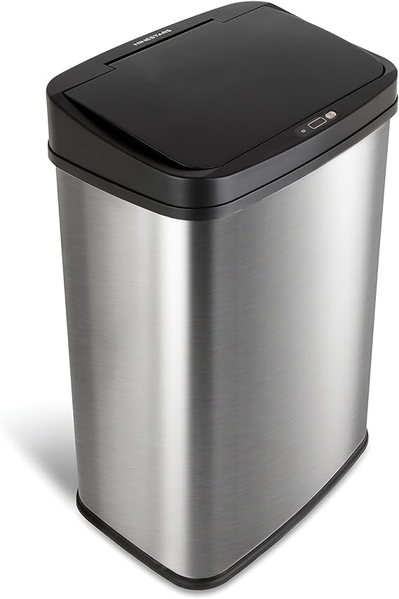 Photo 1 of **AUTO OPEN FEATURE FAULTY** NINESTARS DZT-50-28 Automatic Touchless Motion Sensor Rectangular Trash Can, 13 Gal, Black Trim