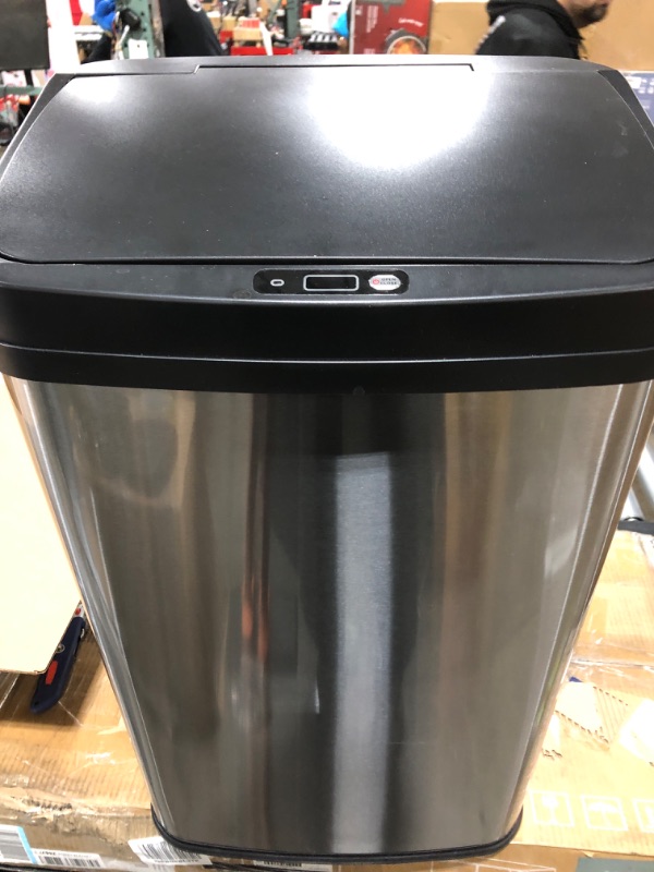 Photo 2 of **AUTO OPEN FEATURE FAULTY** NINESTARS DZT-50-28 Automatic Touchless Motion Sensor Rectangular Trash Can, 13 Gal, Black Trim