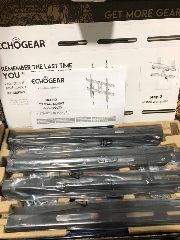 Photo 3 of echogear tilting tv wall mount with low profile design for 40" - 90" tvs - eliminate glare with 10 of smooth tilt - slides to center between studs & can be leveled after install