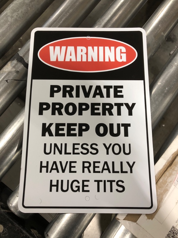 Photo 2 of Private Property Huge Boobs Novelty Sign | Indoor/Outdoor | Funny Home Décor for Garages, Living Rooms, Bedroom, Offices | SignMission Funny Joke Gift Tits Breasts Adult XXX Sign Decoration