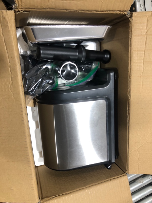 Photo 2 of AAOBOSI Electric Meat Grinder ?3000W Max ?Heavy Duty Stainless Steel Meat Mincer with 3 Grinding Plates, 3 Sausage Stuffer Tubes & Kubbe Attachments,Easy One-Button Control silver+black