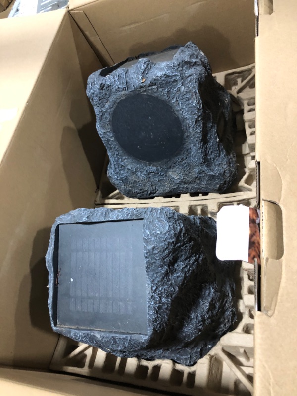 Photo 2 of Innovative Technology Outdoor Rock Speaker Pair - Wireless Bluetooth Speakers for Garden, Patio, Waterproof, Built for all Seasons & Solar Powered with Rechargeable Battery, Music Streaming - Charcoal