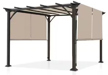 Photo 1 of 10 ft. x 10 ft. Steel Patio Pergola with Beige Shade Canopy
