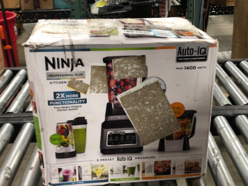 Photo 2 of Ninja BN801 Professional Plus Kitchen System, 1400 WP, 5 Functions for Smoothies, Chopping, Dough & More with Auto IQ, 72-oz.* Blender Pitcher, 64-oz. Processor Bowl, (2) 24-oz. To-Go Cups, Grey (2) Single-Serve Cups + Pitcher