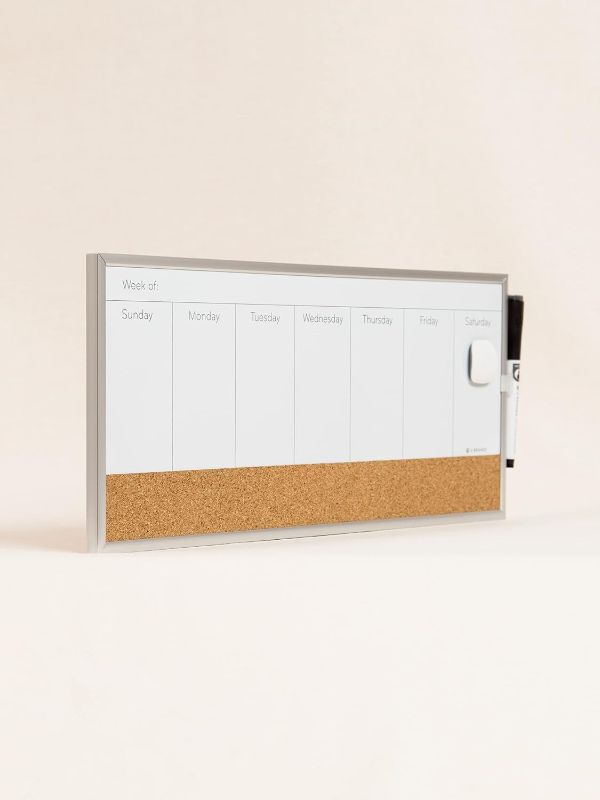 Photo 1 of  Magnetic Dry-Erase Weekly Calendar Board, 18 X 7.5 Inches, Silver Aluminum Frame