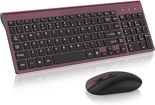 Photo 1 of Wireless Keyboard and Mouse Combo, cimetech Compact Full Size Wireless Keyboard and Mouse Set 2.4G Ultra-Thin Sleek Design for Windows, Computer, Desktop, PC, Notebook - (Wine red)
