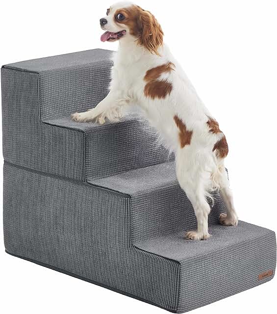 Photo 1 of  Dog Stairs for High Beds - Extra Wide Pet Stairs for Large/Medium/Small Dogs and Old Cats, Foldable Dog Steps with CertiPUR-US Certified Foam and Non-Slip Bottom, Grey, 4 Steps
