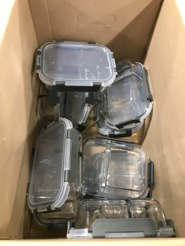 Photo 2 of [10-Pack,22 Oz]Glass Meal Prep Containers 2 Compartments, Airtight Glass Lunch Bento Boxes with Lids, Glass Food Storage Containers, BPA-Free, Microwave, Oven, Freezer and Dishwasher Gray