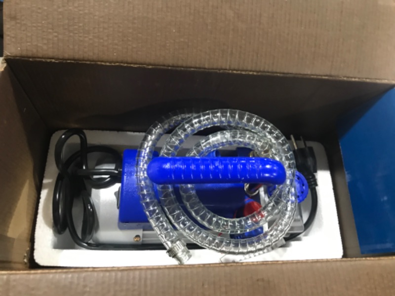 Photo 2 of 5CFM Single-Stage 5 Pa Rotary Vane Economy Vacuum Pump 3 CFM 1/4HP Air Conditioner Refrigerant HVAC Air Tool R410a 1/4" Flare Inlet Port, Blue