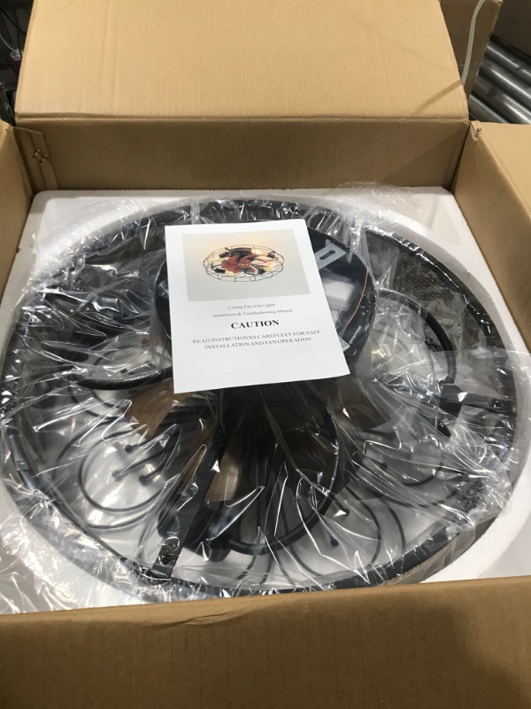 Photo 1 of Veunsic Low Profile Caged Ceiling Fan with Light Remote Control, 20'' Flush Mount Boho Enclosed Ceiling Fan 6 Speed Reversible Motor, Small Industrial Fan Light Include 4 Bulbs