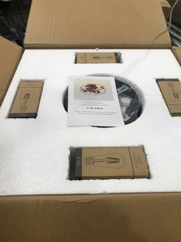 Photo 1 of Veunsic Low Profile Caged Ceiling Fan with Light Remote Control, 20'' Flush Mount Boho Enclosed Ceiling Fan 6 Speed Reversible Motor, Small Industrial Fan Light Include 4 Bulbs