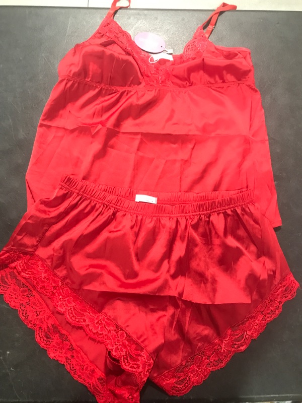 Photo 2 of Avidlove Satin Pajamas Set Womens Lace Sleepwear Sexy Lingerie Cami Shorts Set S-XXL Medium 1red