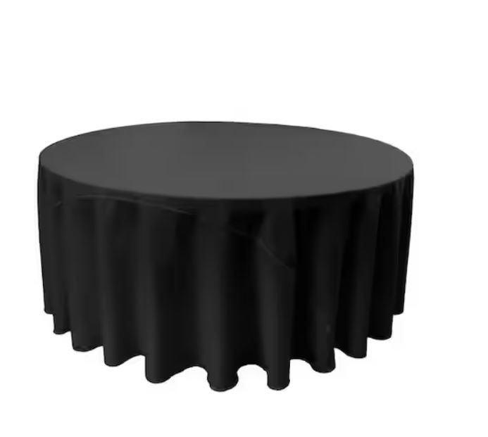 Photo 1 of 108 in. Black Polyester Poplin Round Tablecloth
