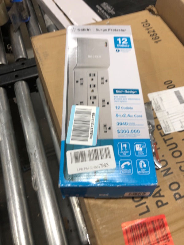 Photo 2 of Belkin Power Strip Surge Protector - 12 AC Multiple Outlets & 8 ft Long Flat Plug Heavy Duty Extension Cord for Home, Office, Travel, Computer Desktop, Laptop & Phone Charging Brick (3,940 Joules) 1 Pack