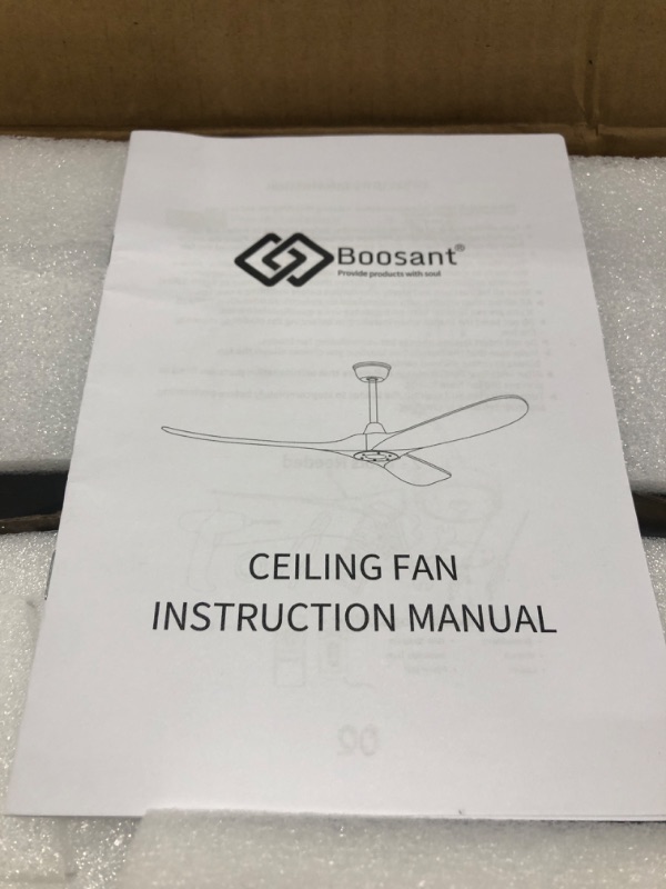 Photo 1 of BOOSANT 52" Ceiling Fans Without Light, Solid Wood Ceiling Fan with Remote Control and Quiet DC Motor, No Light, Modern Smart Ceiling Fan with 3 Blades, Indoor Outdoor Ceiling Fans for Patios, Living Room, Bedroom, Farmhouse, and Gazebo- Black 52 INCH Bla