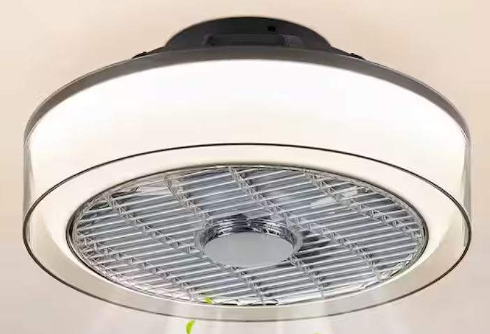 Photo 1 of 16 in. Indoor Smoky Gray Low Profile Ceiling Fan with Dimmable LED Light Flush Mount Bedroom Ceiling Fan with Remote
