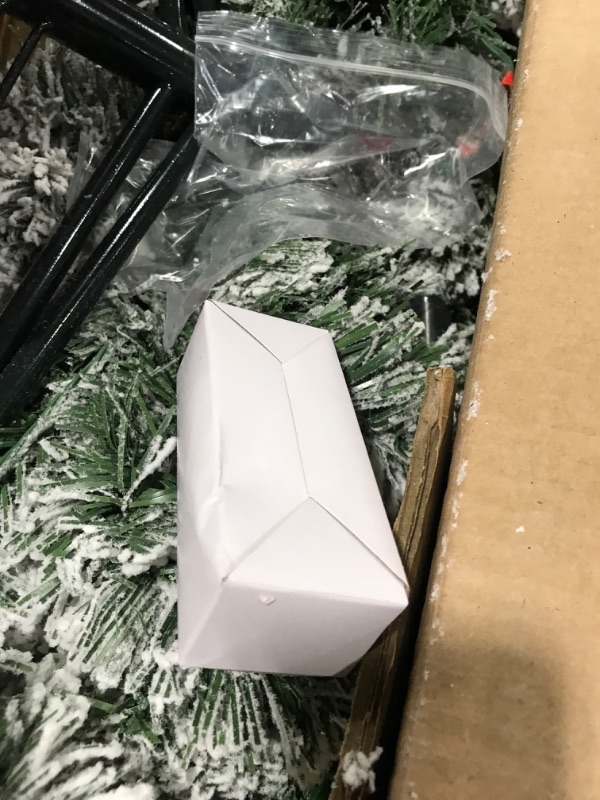 Photo 1 of Abbrevi 6 Ft Prelit Flocked Christmas Tree Artificial Christmas Trees with 260 Warm White LED Lights and 750 Branches, Pre lit Xmas Tree for Indoor Outdoor Yard Decorations