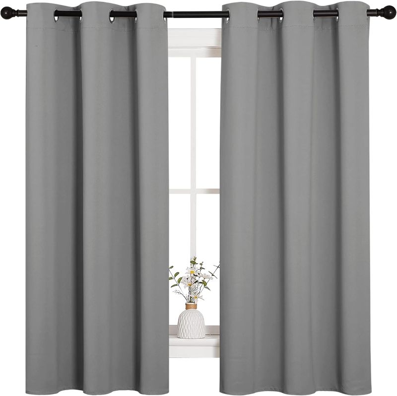 Photo 1 of  Silver Grey Thermal Insulated Grommet Blackout Curtains, Kids Window Drape Panel for Nursery, Privacy Short Curtains (2 Panels, W42 x L63 -Inch)