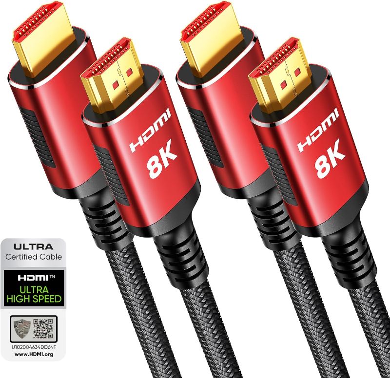 Photo 1 of Snowkids 10K 8K HDMI 2.1 Cable 10FT 2-Pack, 48Gbps Certified High Speed HDMI® Braided Cord (8K@60Hz, 4K@120Hz) HDCP 2.2&2.3, DTS:X, eARC,HDR10, Dynamic HDR, Compatible with Roku TV/HDTV/PS5/Blu-ray