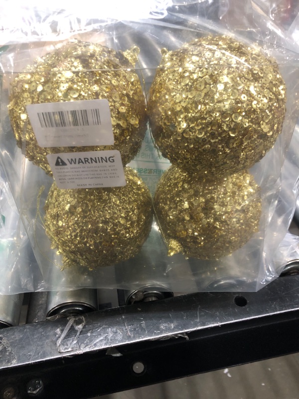 Photo 2 of  Gold Crusted Sequin Sparkle 2.5 in Ball Ornaments