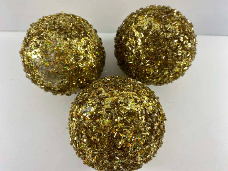 Photo 1 of  Gold Crusted Sequin Sparkle 2.5 in Ball Ornaments