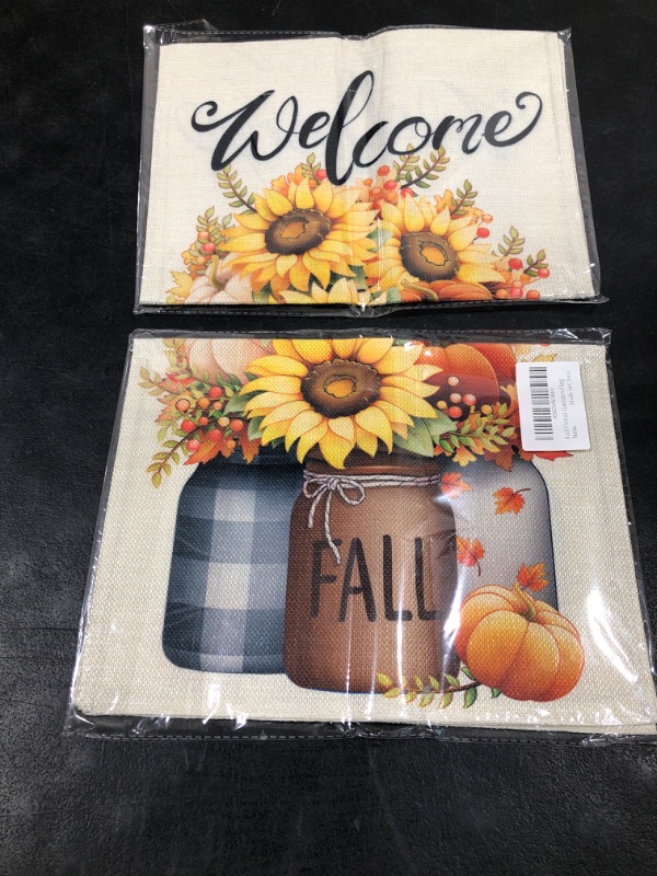 Photo 2 of 2 PACK- Fall Garden Flag 12x18 Inch Double Sided Welcome Floral Small Seasonal Fall Flag Autumn Yard Outdoor Flag Decoration 