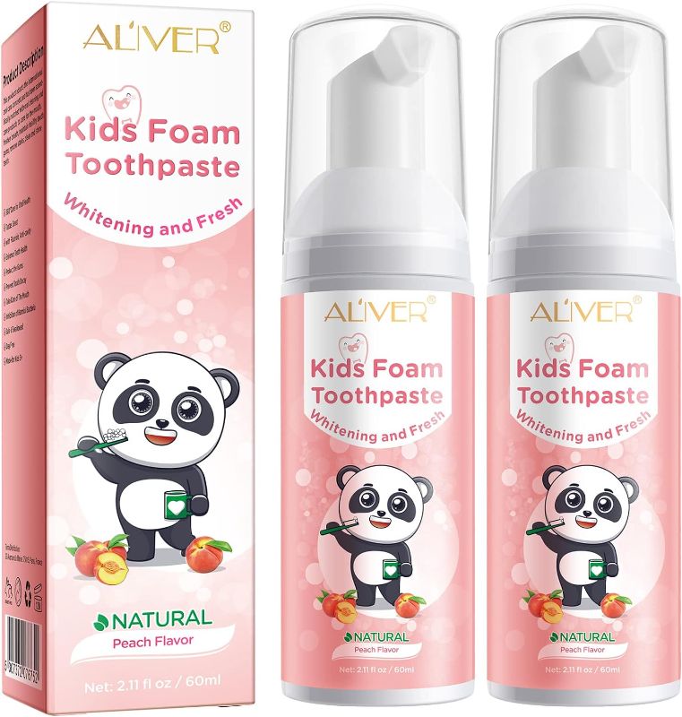 Photo 1 of 2PCS Foam Toothpaste Kids, Foam Whitening Toothpaste, Mousse Toddler Toothpaste, Low Fluoride Foaming Toothpaste and Mouthwash for U Shaped Toothbrush for Kids (2 PC (Peach Child)) BB 05/04/2025