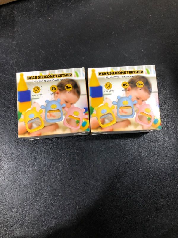Photo 1 of 2 PACK-Fu Store Bear Anti-Dropping Silicone Baby Teething Toy Infants Baby Chew Toys for Sucking Needs, Hand Pacifier for Breast Feeding Babies for New Born (1 Yellow & 1 Finger Toothbrush)