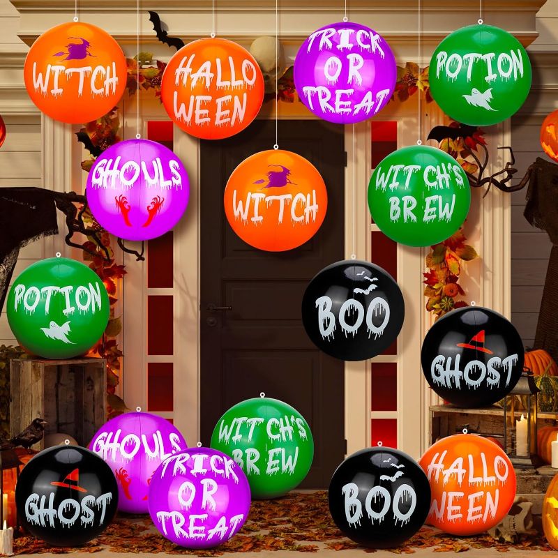 Photo 1 of 16 Pcs 9 Inch Halloween Inflatable Ball Ornaments Halloween Hanging Inflatable Ghost Decoration Halloween Blow Up Balls for Indoor Outdoor Garden Holiday Decorations 