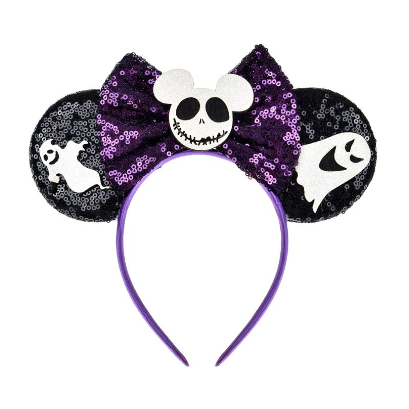 Photo 1 of A Miaow Halloween Decoration Headpiece Black Mouse Ears Headband MM Butterfly Hair Hoop Halloween Park Women Adults Costume Photo Shoot (Black and Purple Ghost) 